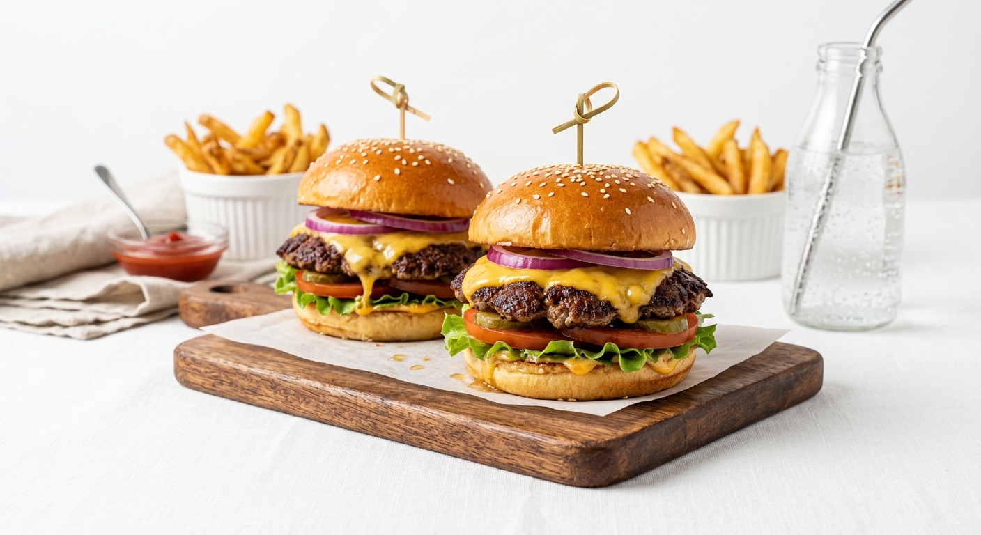 2 Mini smash burgers with American cheese