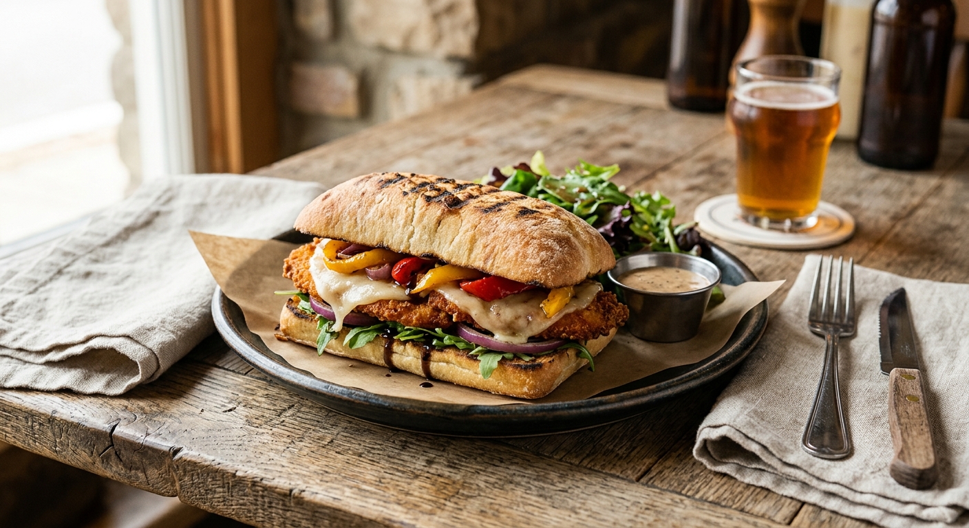 #4 Breaded Chicken, Provolone, Peppers, Balsamic on Grilled Ciabatta